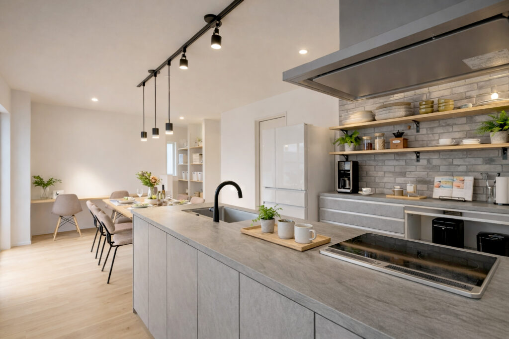 庭とつながる、45坪のゆとり平屋！完成内覧会｜ダイニングキッチン｜来場予約受付中｜イデキョウホーム