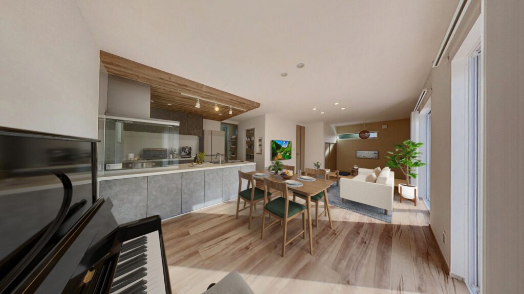 「ピアノのある暮らし」｜石目調×木目が奏でる大人モダンな邸宅